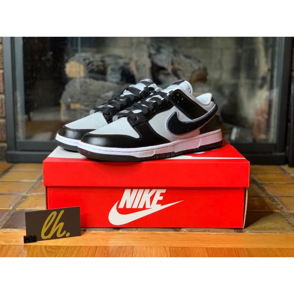 Size 10.5 Nike Dunk Low “Chenille Swoosh Black Grey” Athletic Sneakers DQ7683-00 - Picture 2 of 6